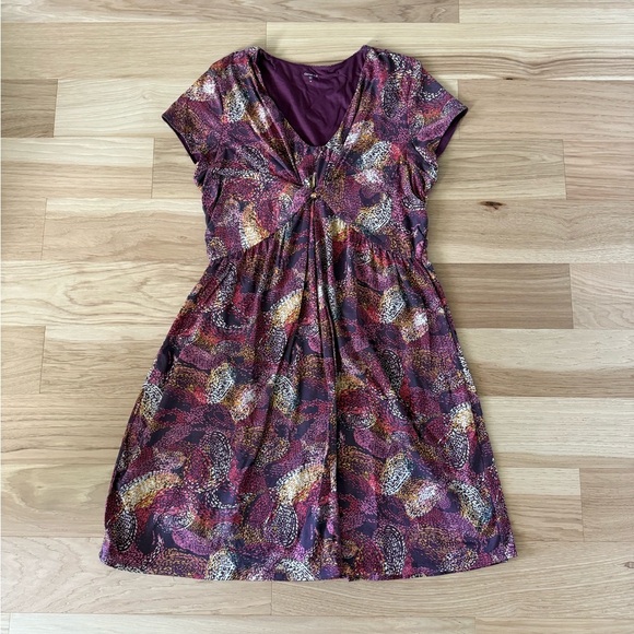 Garnet Hill Garden party Dress Jersey knit Twist Cap Sleeve Chic Size 16 paisley - Picture 3 of 10